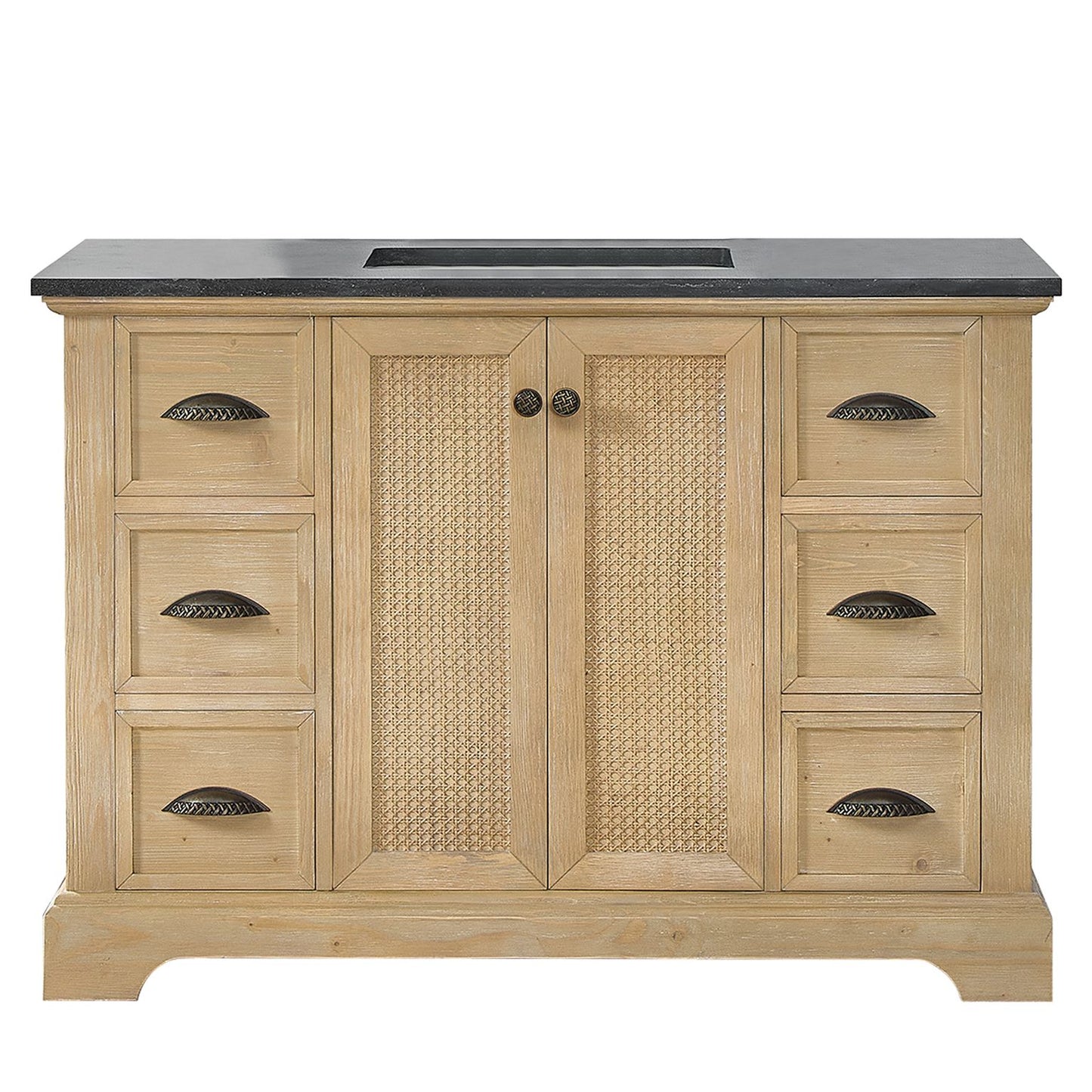 Hervas 48" Free-standing Single Bath Vanity in Fir Wood Brown with Black Natural Celestite Marble Top