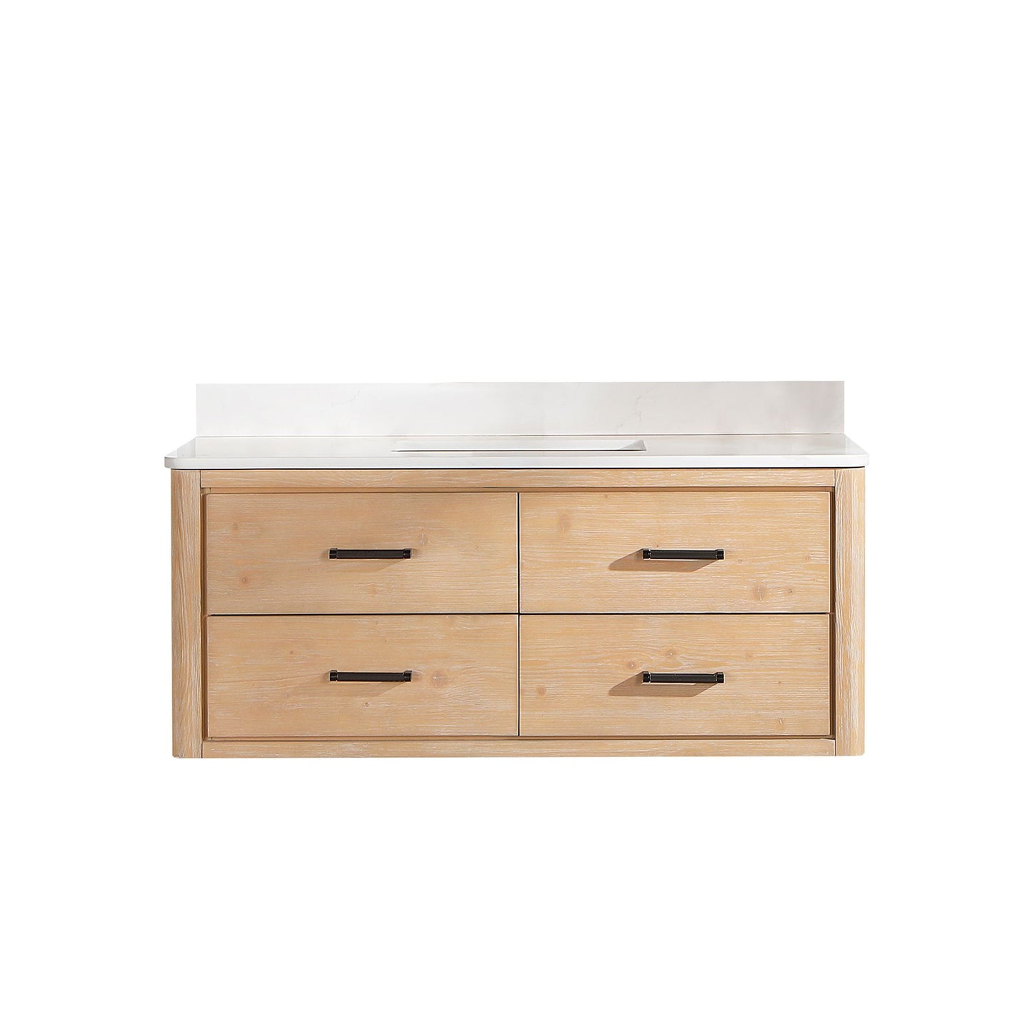 Cristo 48" Floating Single Bath Vanity in Fir Wood Brown with Fish Maw White Quartz Stone Top