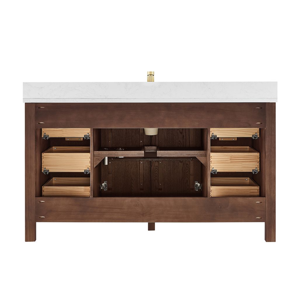 Shenzhen 60" Single Sink Bath Vanity in Aged Dark Brown Oak