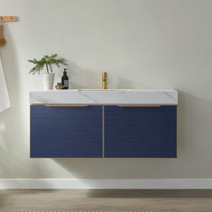 Open image in slideshow, Alicante 48&quot; Single Vanity in Classic Blue with White Sintered Stone Countertop and Undermount Sink
