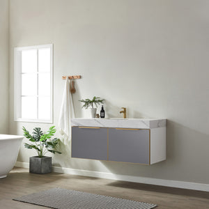 Alicante 48" Single Vanity in Grey with White Sintered Stone Countertop and Undermount Sink