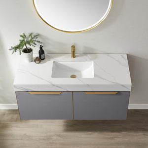 Alicante 48" Single Vanity in Grey with White Sintered Stone Countertop and Undermount Sink