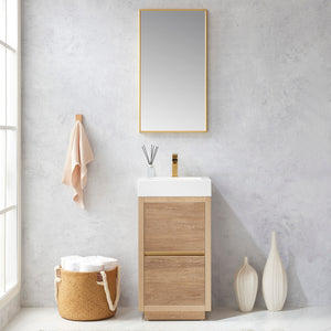 Open image in slideshow, Huesca 18" Single Sink Bath Vanity in North American Oak with White Composite Integral Square Sink Top