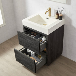 Huesca 24" Single Sink Bath Vanity in North American Black Oak with White Composite Integral Square Sink Top