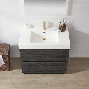 Huesca 36" Single Sink Bath Vanity in North American Black Oak with White Composite Integral Square Sink Top