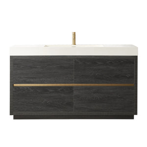 Huesca 60" Single Sink Bath Vanity in North American Black Oak with White Composite Integral Square Sink Top