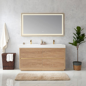 Open image in slideshow, Huesca 60M&quot; Double Sink Bath Vanity in North American Oak with White Composite Integral Square Sink Top
