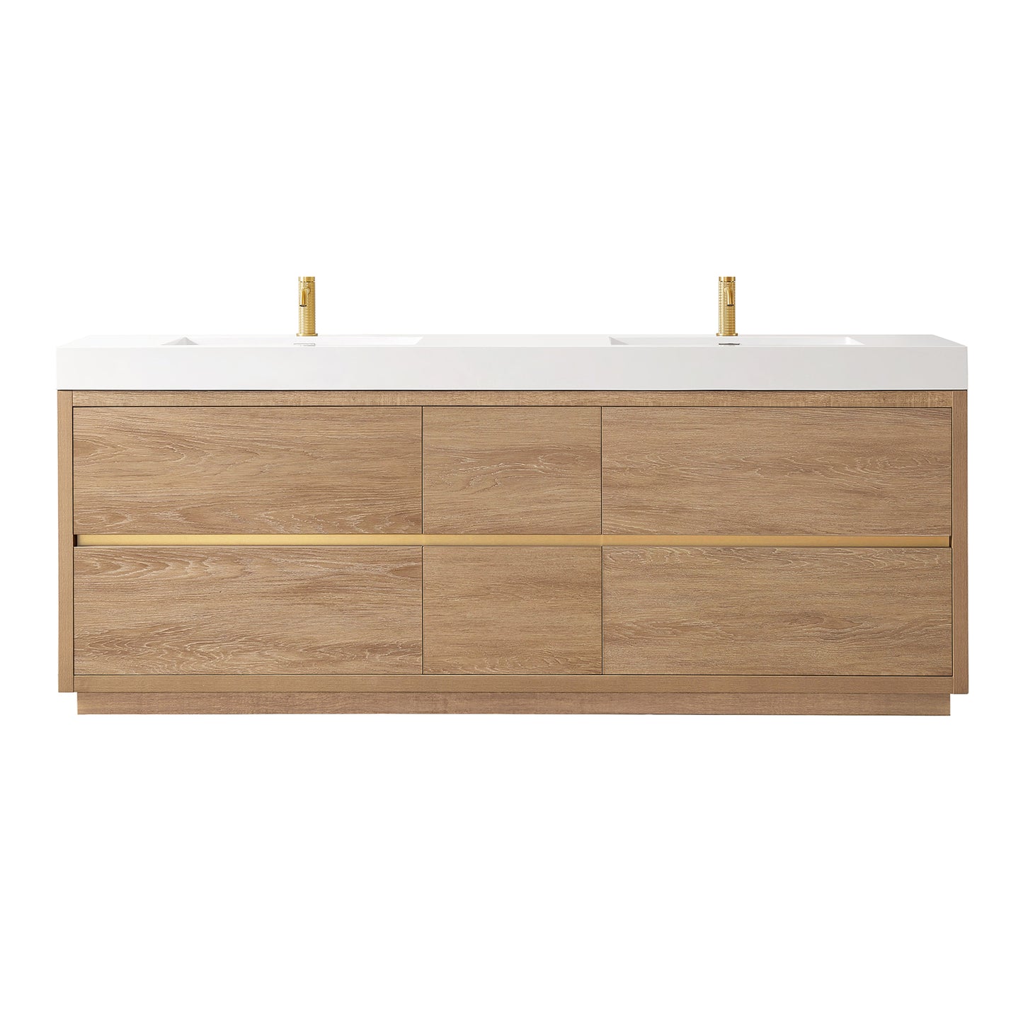 Huesca 84" Double Sink Bath Vanity in North American Oak with White Composite Integral Square Sink Top