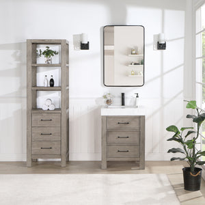 Open image in slideshow, León 24in. Free-standing Single Bathroom Vanity in Fir Wood Grey with Composite top in Lightning White
