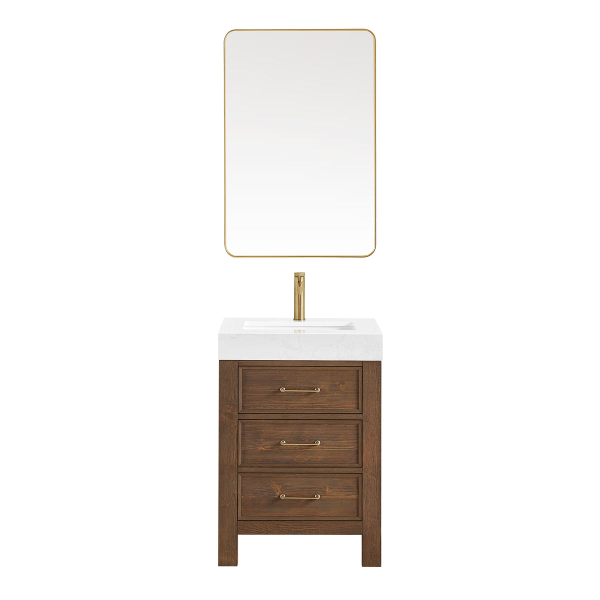 León 24" Free-standing Single Bathroom Vanity in Spruce Aged Brown with Mirror