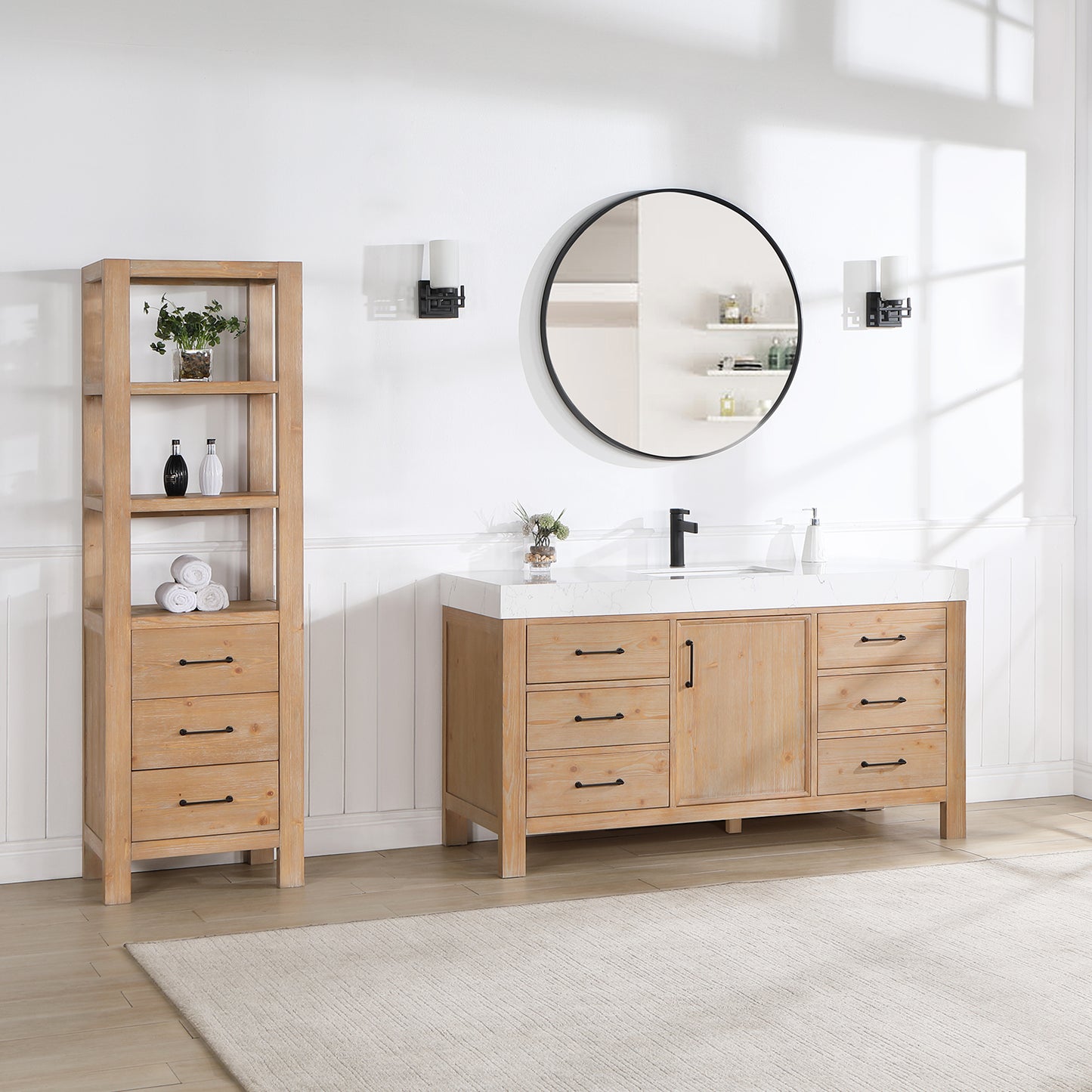 León 60" Free-standing Single Bathroom Vanity in Fir Wood Brown