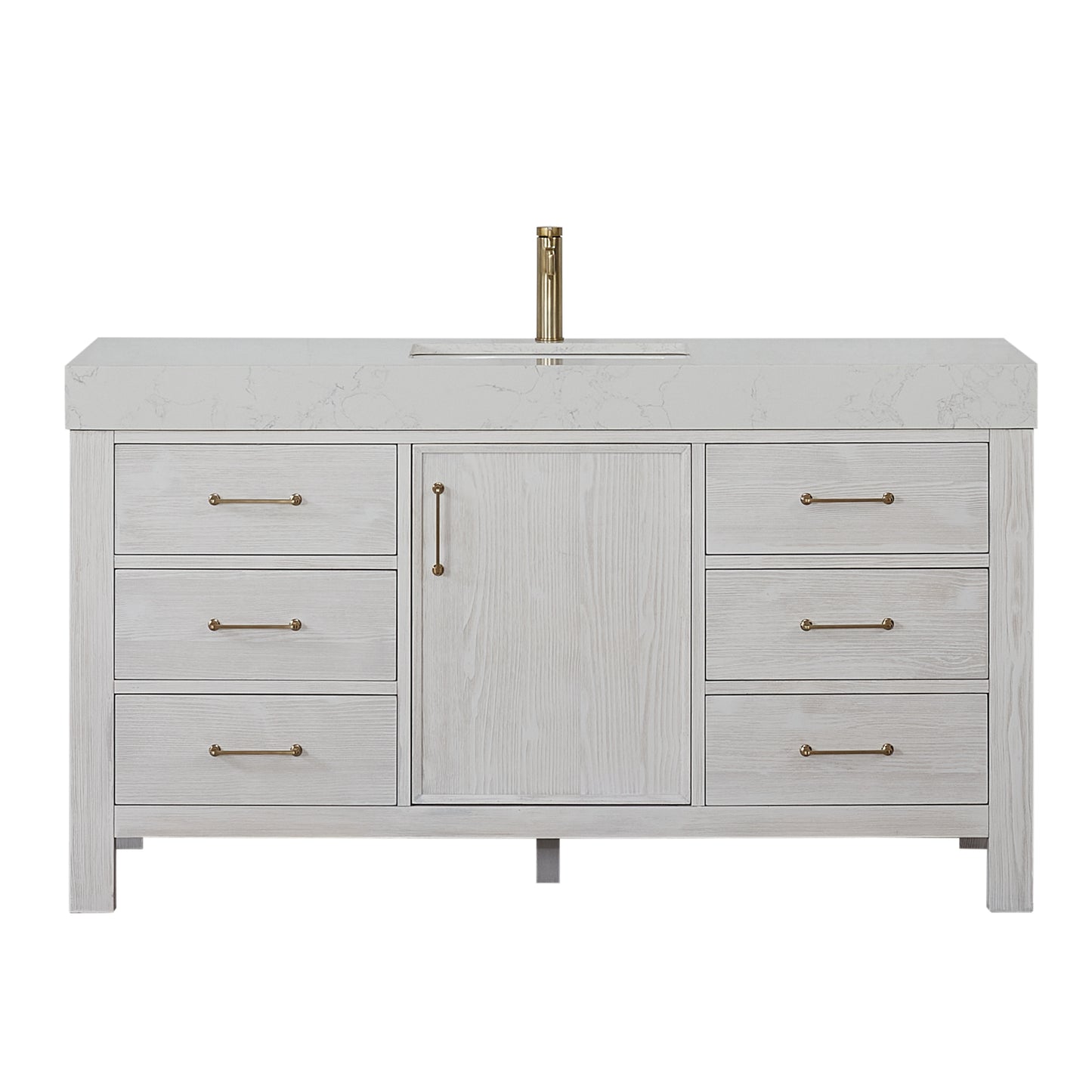 León 60" Free-standing Single Bathroom Vanity in Washed White