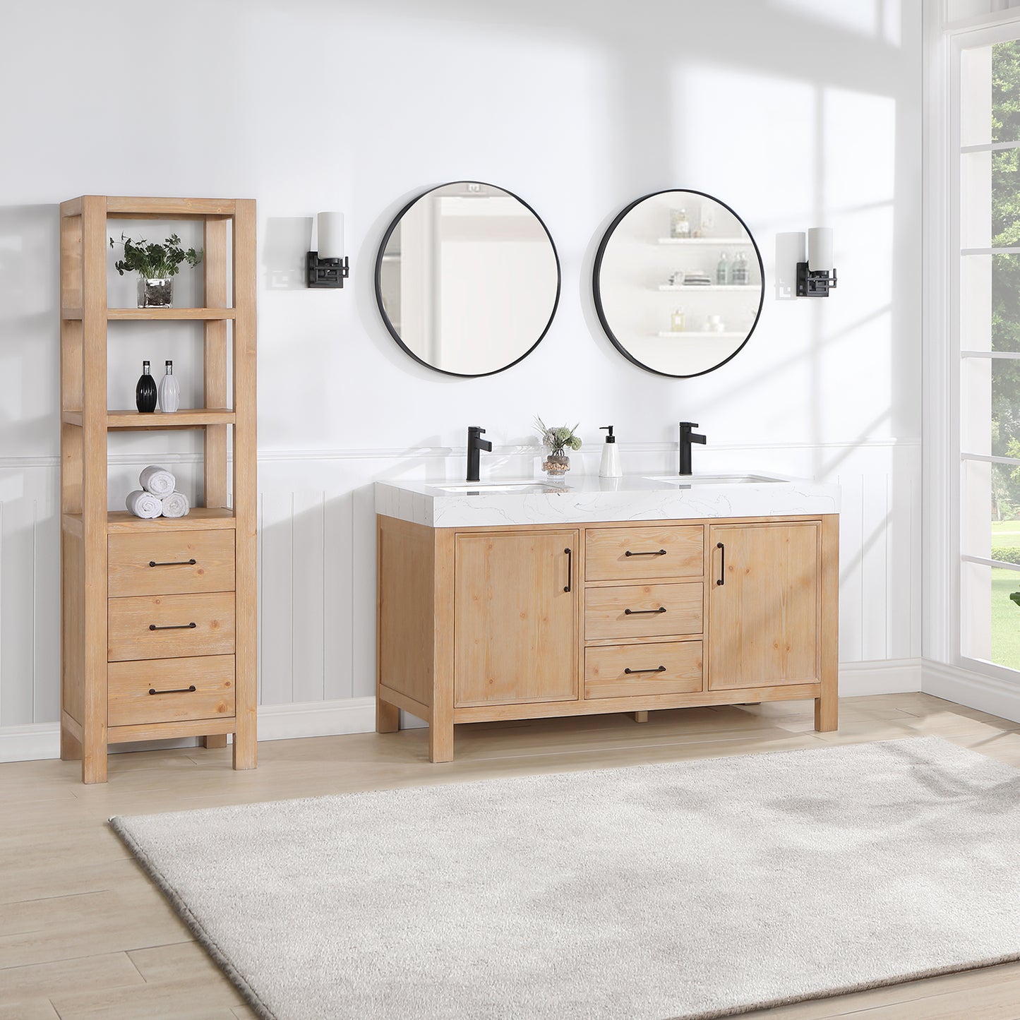 León 60" Free-standing Double Bathroom Vanity in Fir Wood Brown