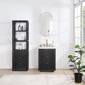 Open image in slideshow, Cádiz 24in. Free-standing Single Bathroom Vanity in Fir Wood Black with Composite top in Lightning White
