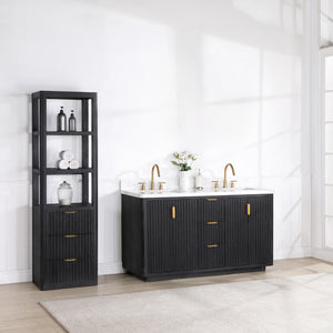 Cádiz 60in. Free-standing Double Bathroom Vanity in Fir Wood Black with Composite top in Lightning White