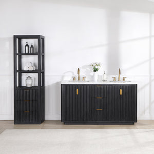 Open image in slideshow, Cádiz 60in. Free-standing Double Bathroom Vanity in Fir Wood Black with Composite top in Lightning White
