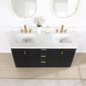 Cádiz 60in. Free-standing Double Bathroom Vanity in Fir Wood Black with Composite top in Lightning White