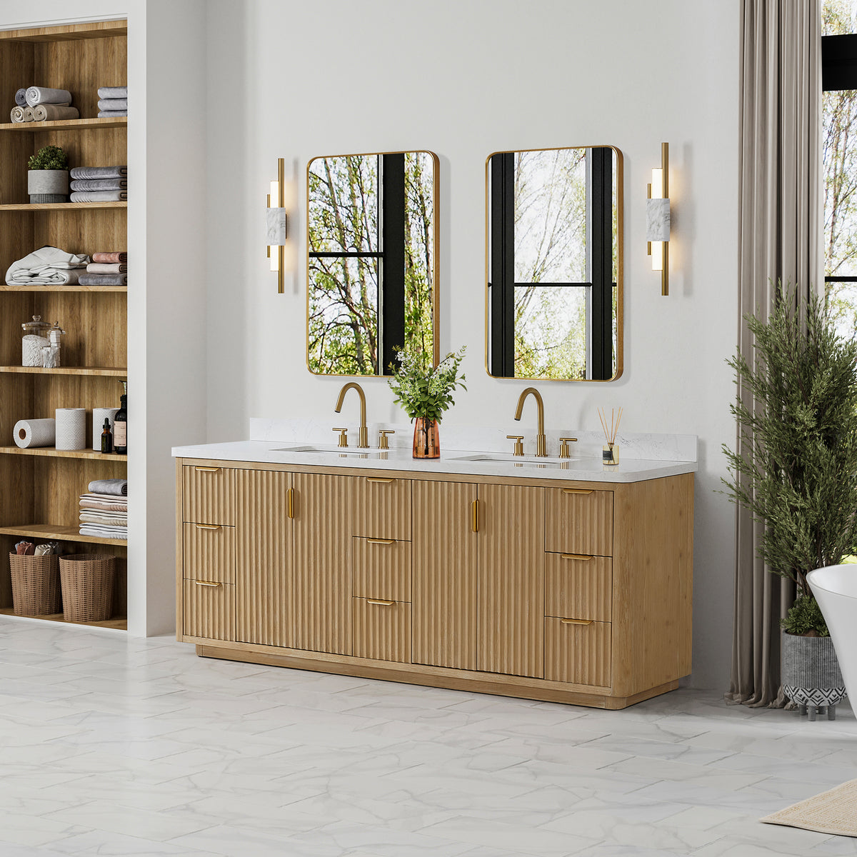 Cádiz 84in. Free-standing Double Bathroom Vanity in Washed Ash