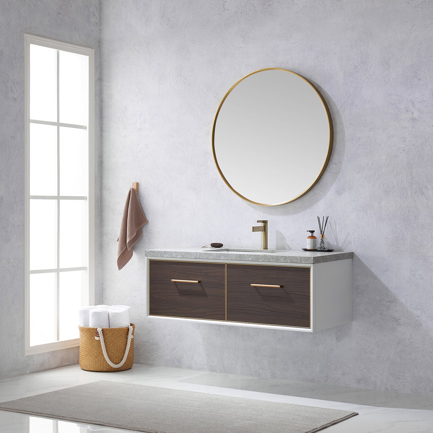 Caparroso 48" Single Sink Bath Vanity in Dark Walnut with Grey Sintered Stone Top