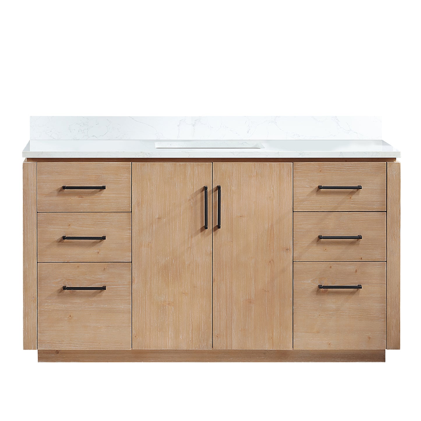 San 60" Free-standing Single Bath Vanity in Fir Wood Brown with White Grain Composite Stone Top