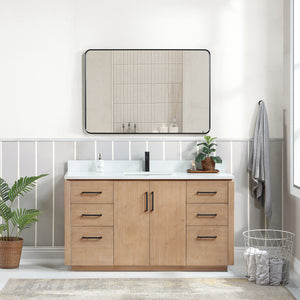 Open image in slideshow, San 60&quot; Free-standing Single Bath Vanity in Fir Wood Brown with White Grain Composite Stone Top

