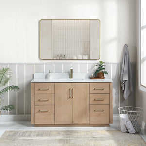 Open image in slideshow, San 60&quot; Free-standing Single Bath Vanity in Washed Ash Grey with White Grain Composite Stone Top
