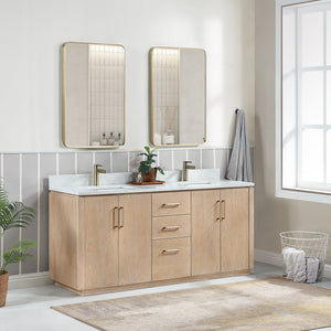 San 72" Free-standing Double Bath Vanity in Washed Ash Grey with White Grain Composite Stone Top