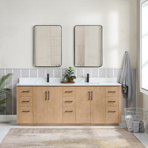 Open image in slideshow, San 84&quot; Free-standing Double Bath Vanity in Fir Wood Brown with White Grain Composite Stone Top
