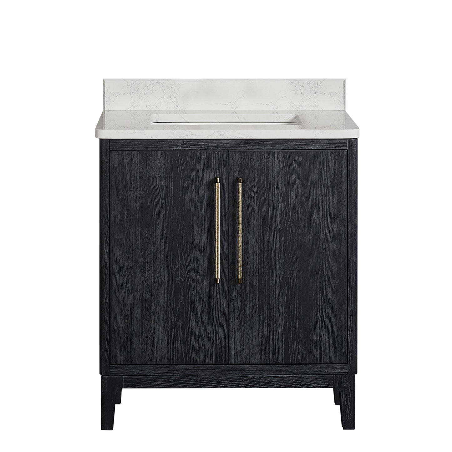 Gara 30" Free-standing Single Bath Vanity in Fir Wood Black with White Grain Composite Stone Top