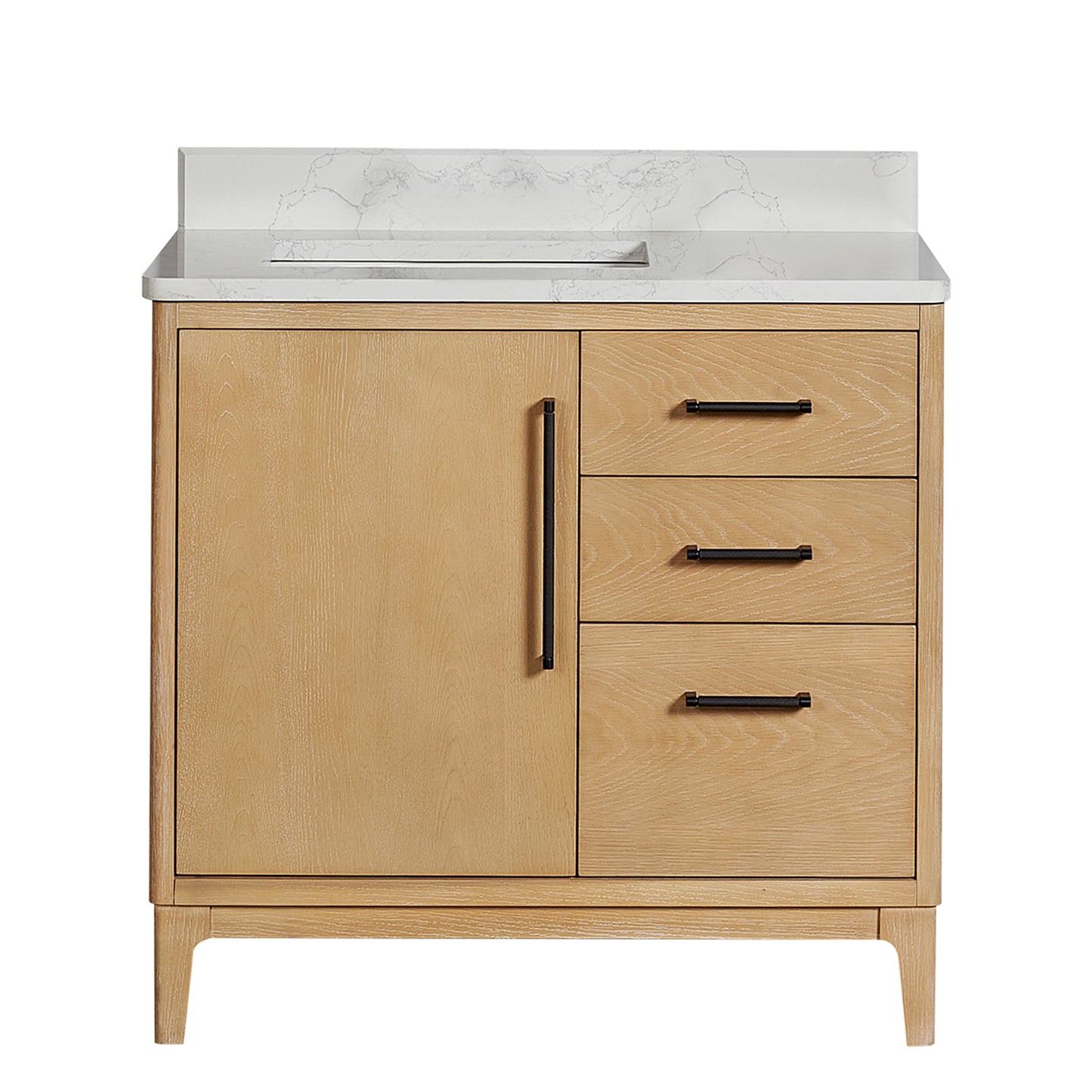 Gara 36" Free-standing Single Bath Vanity in Washed Ash Grey with White Grain Composite Stone Top