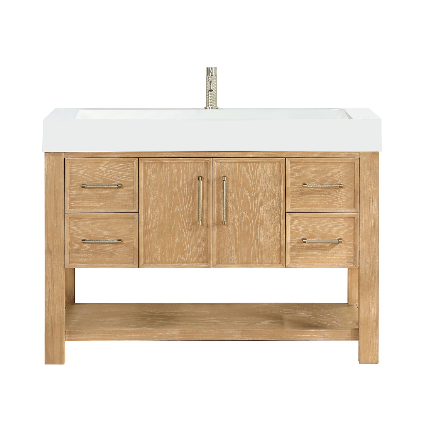 Vera 48" Free-standing Single Bath Vanity in Washed Ash Grey with White Integrated Stone Sink Top