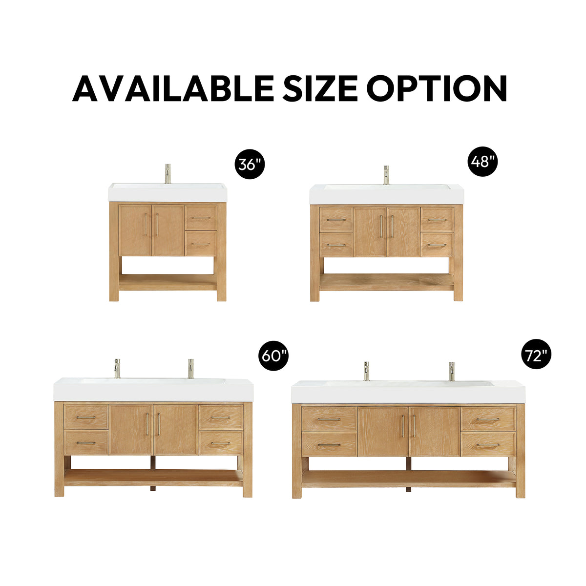 Vera 48" Free-standing Single Bath Vanity in Washed Ash Grey with White Integrated Stone Sink Top