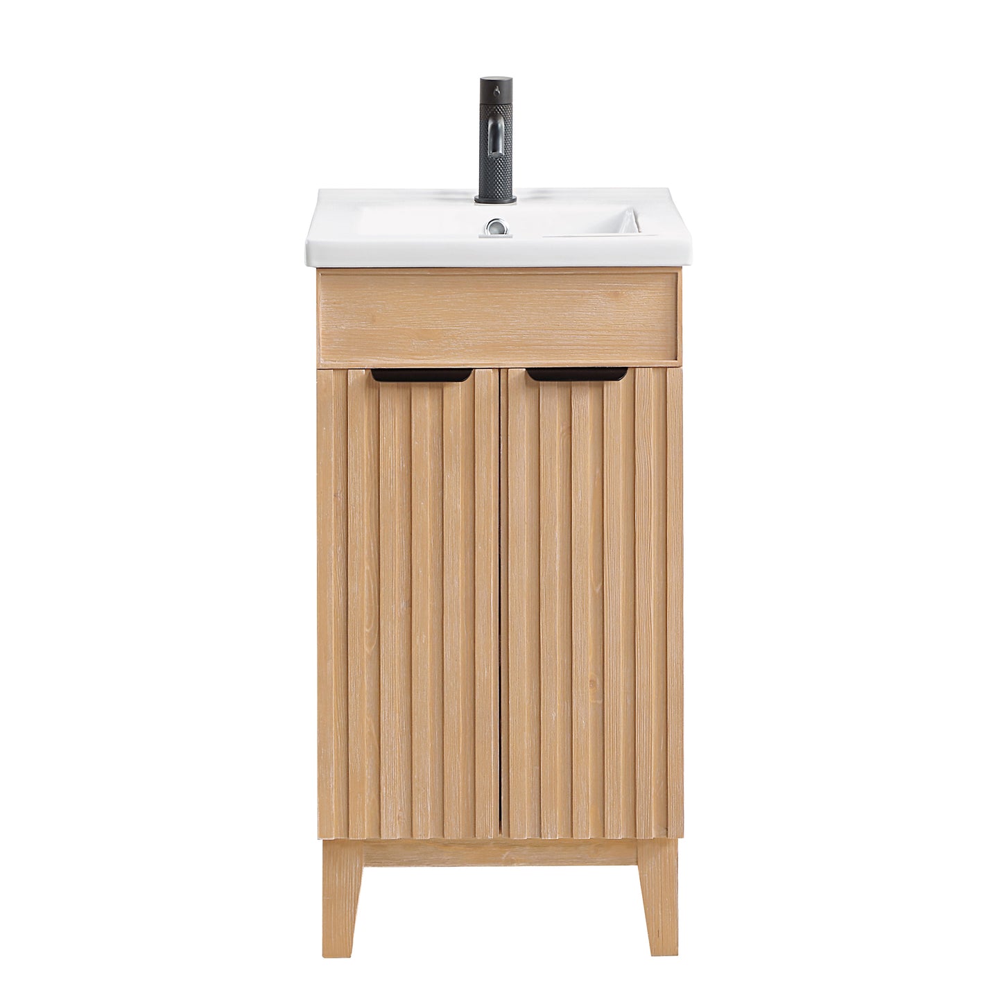 Palos 18" Free-standing Single Bath Vanity in Fir Wood Brown with Drop-In White Ceramic Basin Top