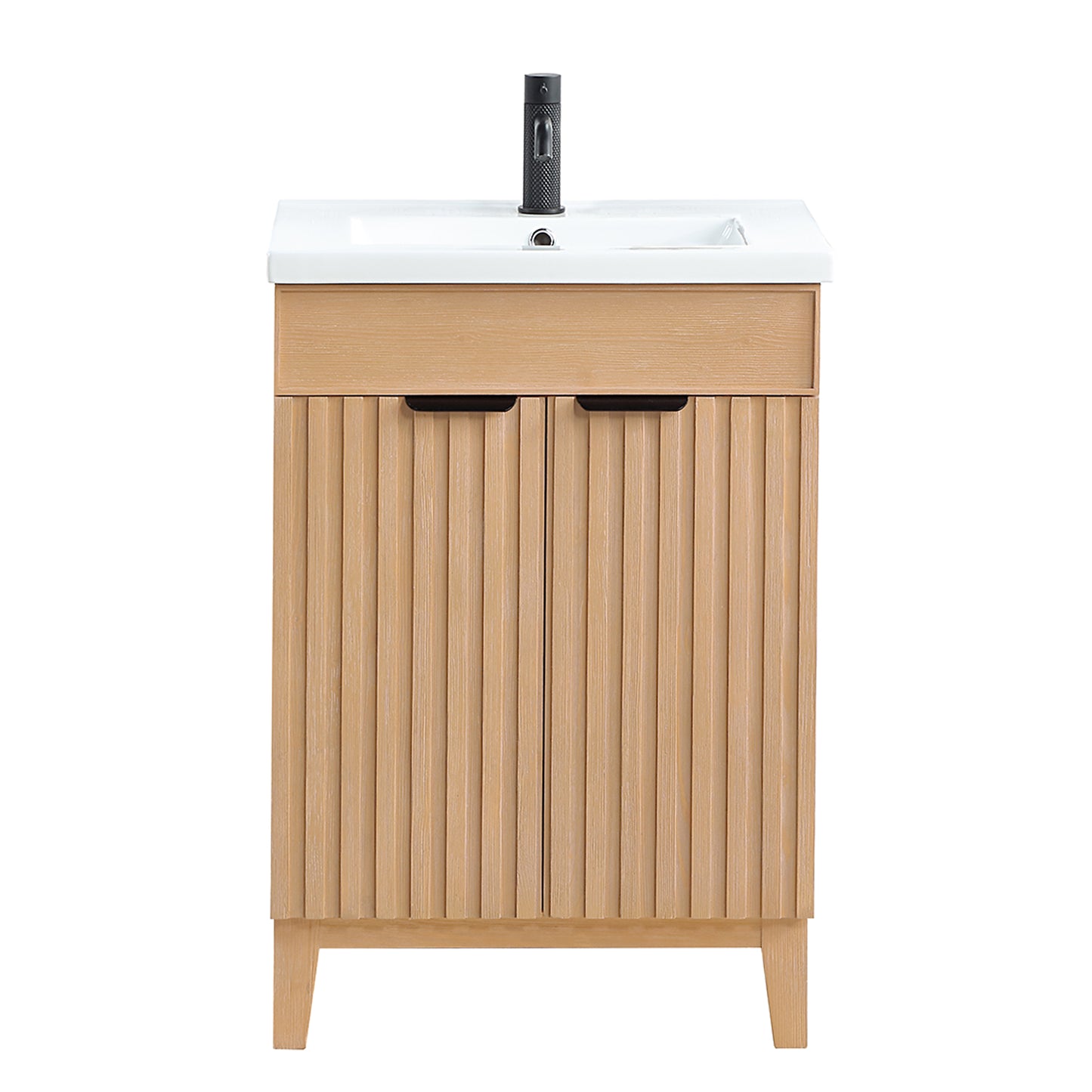 Palos 24" Free-standing Single Bath Vanity in Fir Wood Brown with Drop-In White Ceramic Basin Top