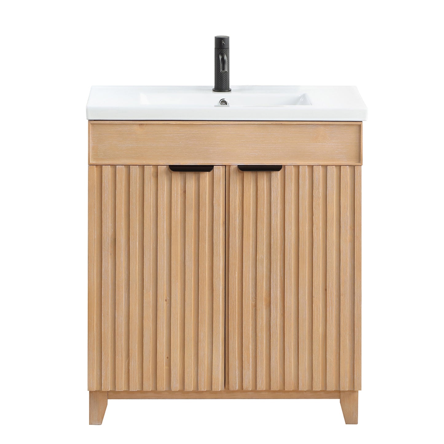Palos 30" Free-standing Single Bath Vanity in Fir Wood Brown with Drop-In White Ceramic Basin Top
