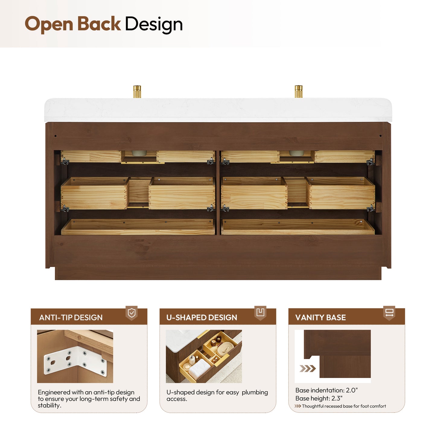 Zanica 72" Double Sink Bath Vanity in Oak Light Walnut