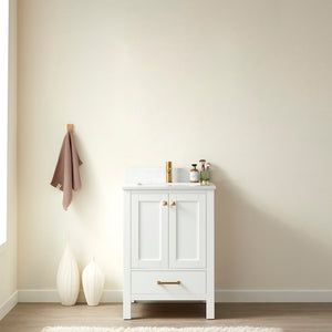 Open image in slideshow, Shannon 24&quot; Single Vanity in White and Composite White Carrara Stone Countertop
