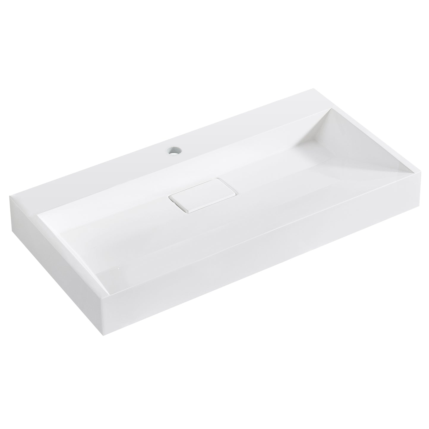 Vera 35.4" Rectangular White Composite Granite Stone Console Bathroom Vanity Sink