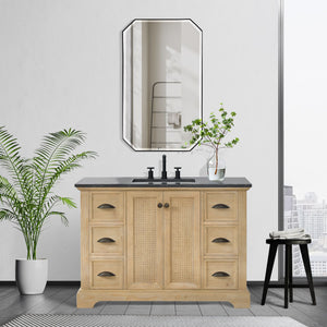 Open image in slideshow, Hervas 48&quot; Free-standing Single Bath Vanity in Fir Wood Brown with Black Natural Celestite Marble Top
