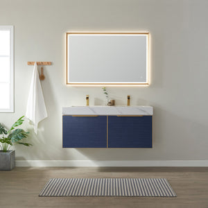 Open image in slideshow, Vinnova Alicante 48&quot; Double Sink Vanity with White Sintered Stone Countertop and Undermount Sink
