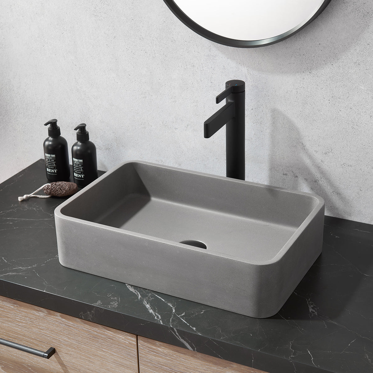 Avila Grey Concrete Rectangular Vessel Bathroom Sink