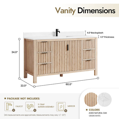 Shenzhen 60" Single Sink Bath Vanity in Aged Natural Oak