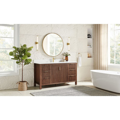 Shenzhen 60" Single Sink Bath Vanity in Aged Dark Brown Oak