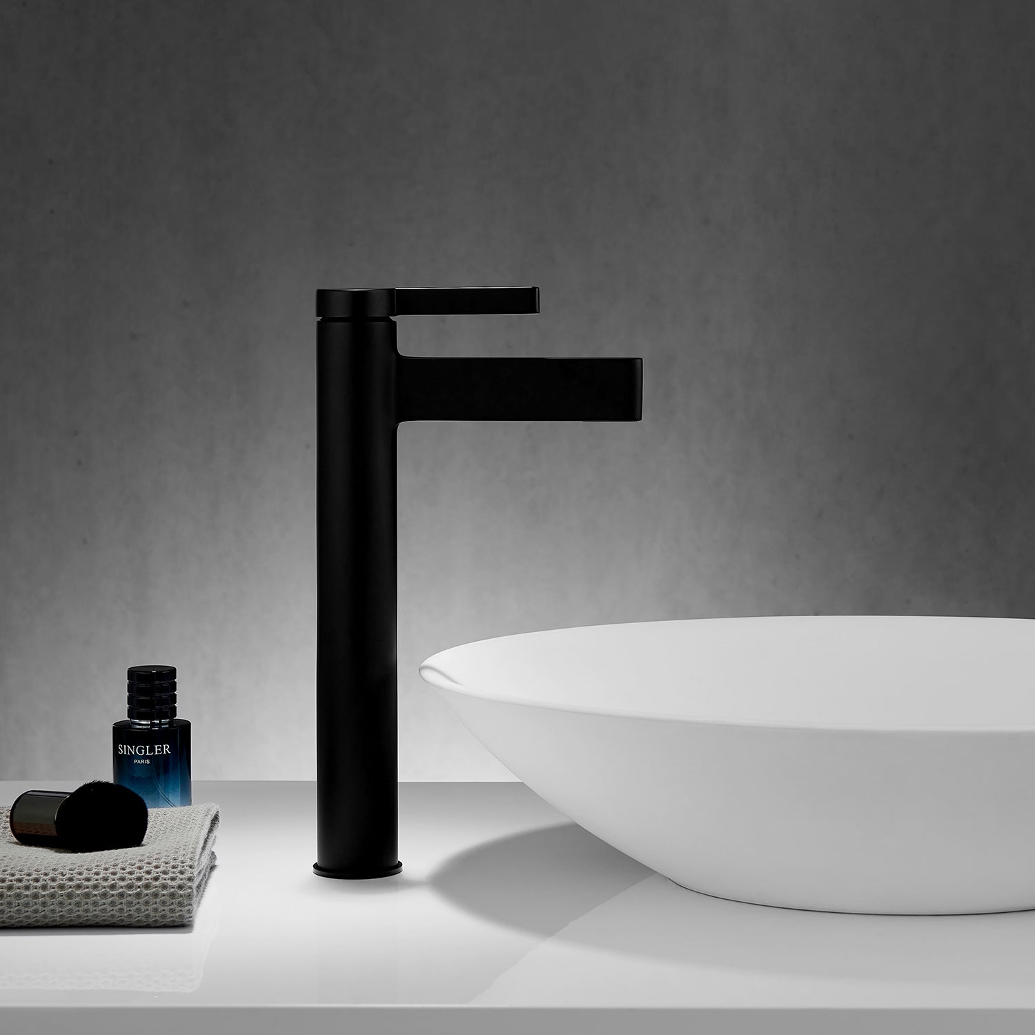 Oviedo Single High-Handle Hole Lever Vessel Matte Black Bathroom Faucet