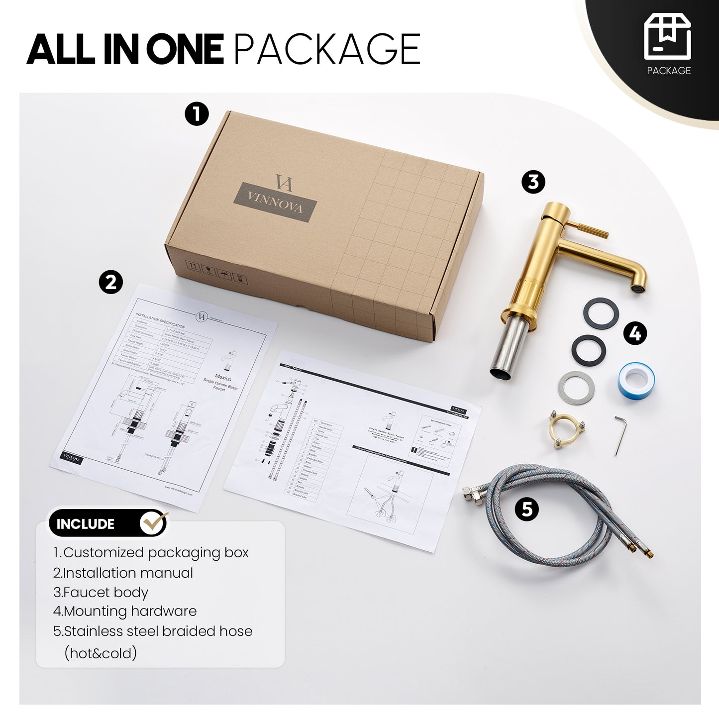 Mexico Single Handle Brushed Gold Bathroom Faucet