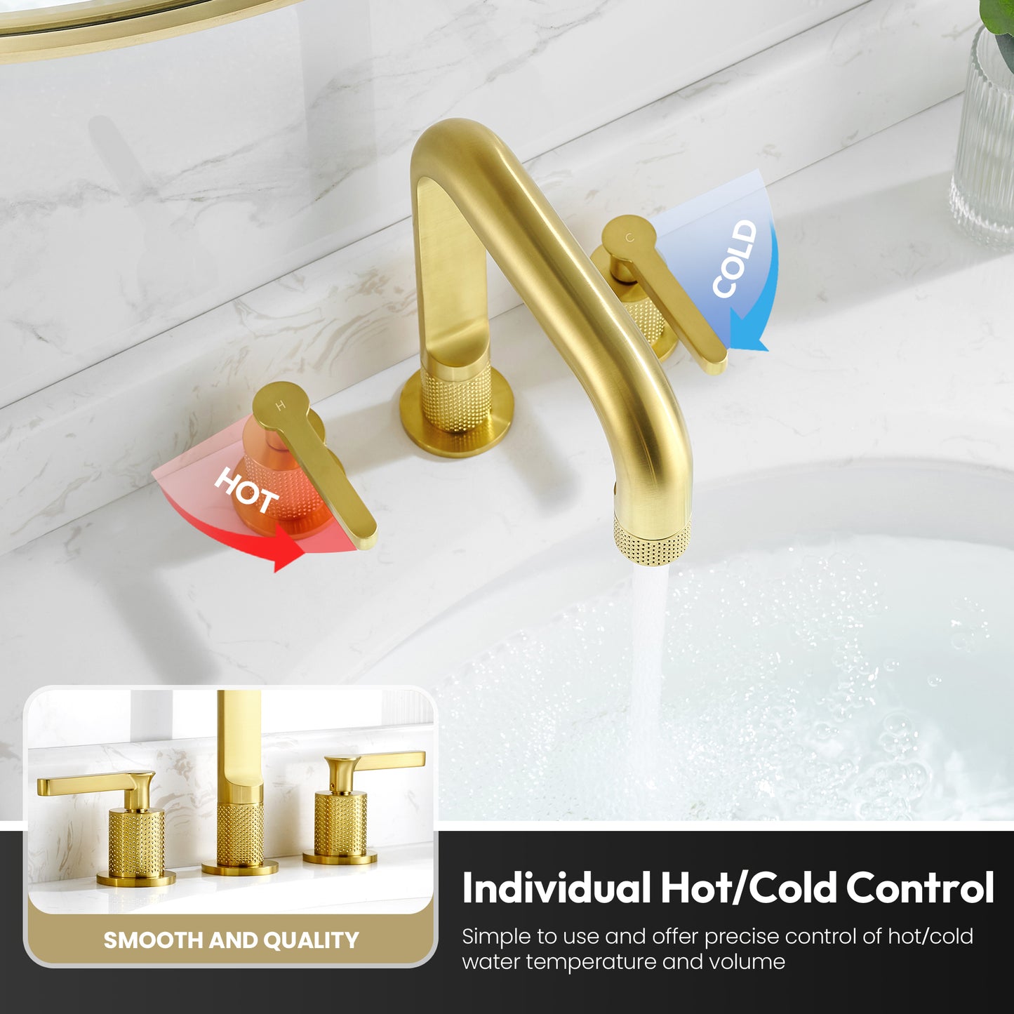 Vinnova New York Widespread Brushed Gold Faucet