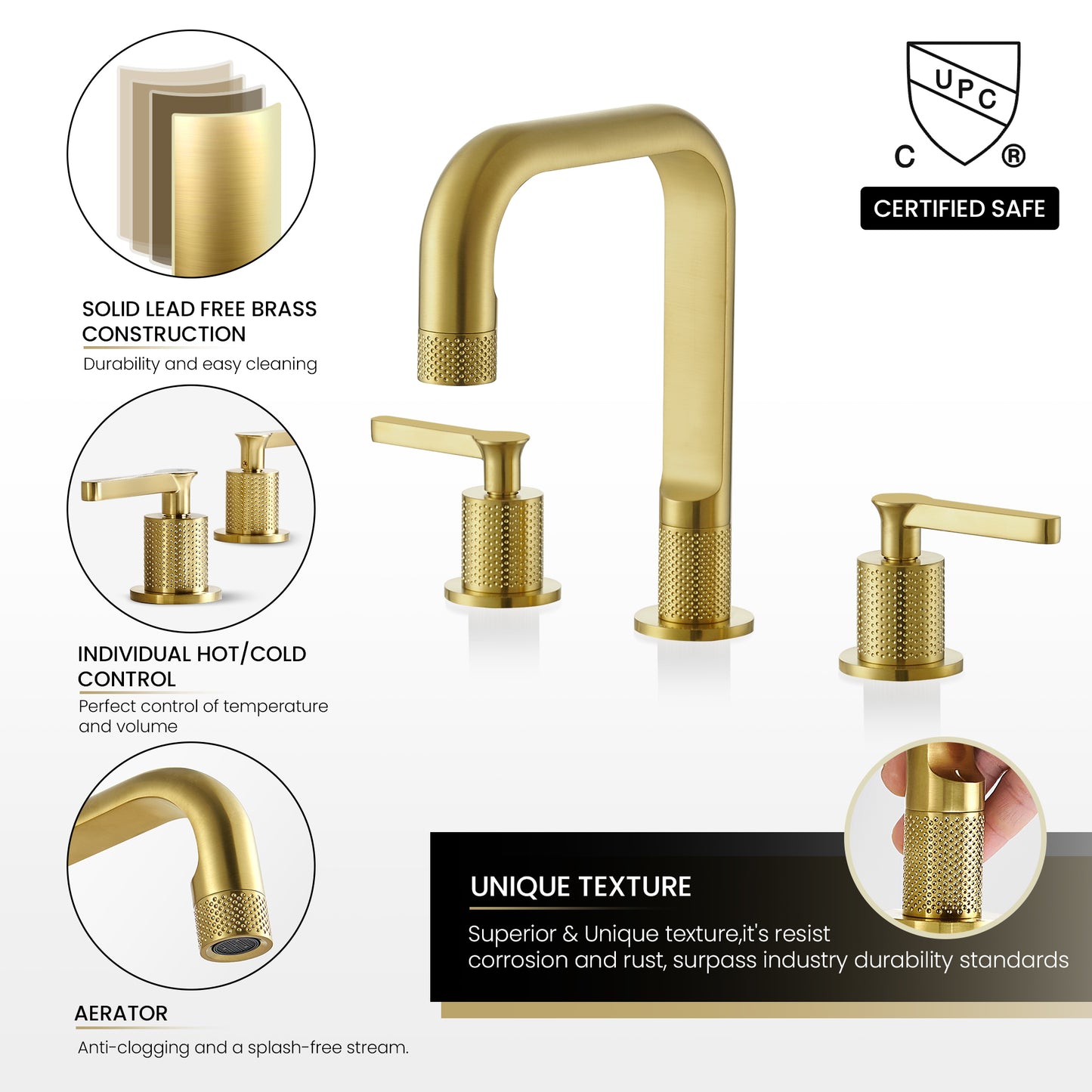 Vinnova New York Widespread Brushed Gold Faucet