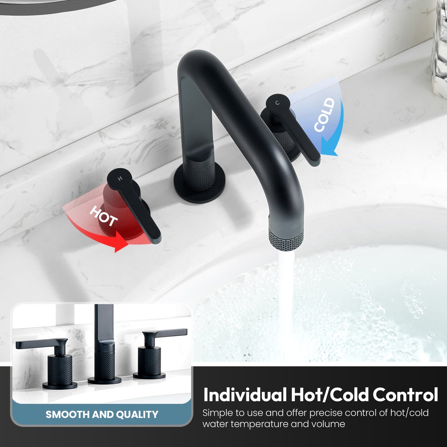 Vinnova New York Widespread Matte Black Faucet