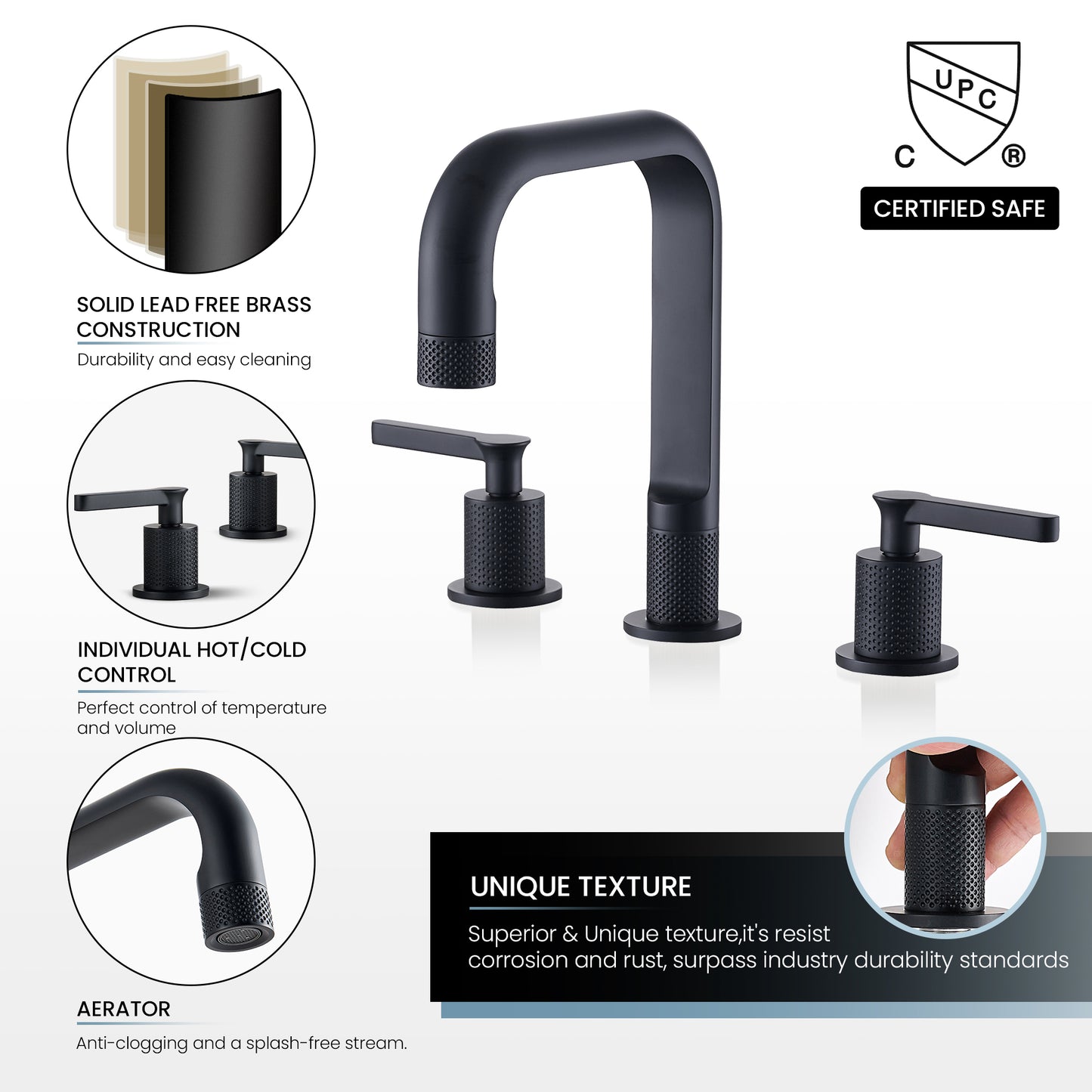 Vinnova New York Widespread Matte Black Faucet