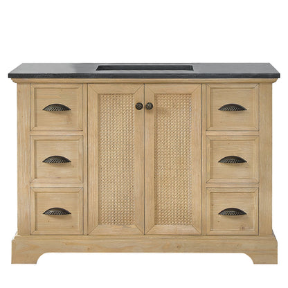 Hervas 48" Free-standing Single Bath Vanity in Fir Wood Brown with Black Natural Celestite Marble Top